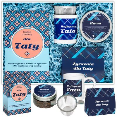 Cup&You Personalizowany Box dla Taty - kawa smakowa, herbata sypana, kubek, zaparzacz, etykieta z personalizowanym nadrukiem na prezent upominek dla ojca Cup&You Personalizowany Box dla Taty - kawa smakowa, herbata sypana, kubek, zaparzacz, etykieta z personalizowanym nadrukiem na prezent upominek dla ojca