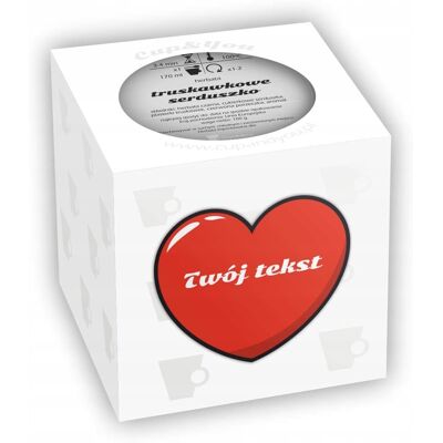 Cup&You Personalizowany prezent upominek na walentynki z dedykacją - herbata czarna sypana 'TRUSKAWKOWE SERDUSZKO' z własnym nadrukiem Cup&You Personalizowany prezent upominek na walentynki z dedykacją - herbata czarna sypana 'TRUSKAWKOWE SERDUSZKO' z własnym nadrukiem