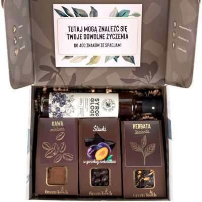 Green Touch Pudełko prezentowe zestaw prezent z herbatą kawą śliwki w czekoladzie syrop Green Touch Pudełko prezentowe zestaw prezent z herbatą kawą śliwki w czekoladzie syrop