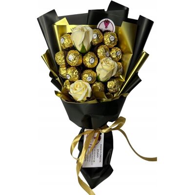 nieznany producent ZESTAW PREZENTOWY BUKIET SŁODYCZY FERRERO 3 RÓŻY MYDLANE CZARNY URODZINY nieznany producent ZESTAW PREZENTOWY BUKIET SŁODYCZY FERRERO 3 RÓŻY MYDLANE CZARNY URODZINY