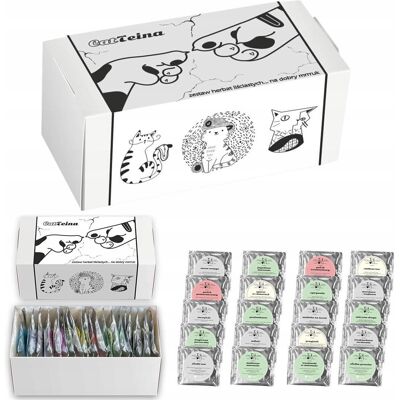 Cup&You Zestaw prezentowy upominkowy CAT-TEINA mix box 20 różnych smaków herbat sypanych - prezent upominek dla kobiety faceta mamy taty babci dziadka Cup&You Zestaw prezentowy upominkowy CAT-TEINA mix box 20 różnych smaków herbat sypanych - prezent upominek dla kobiety faceta mamy taty babci dziadka