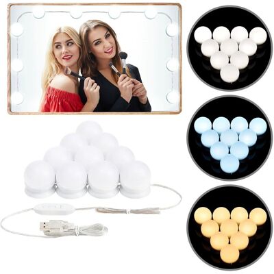 Juskys 10x OŚWIETLENIE KULKI LED LUSTRO LAMPKI USB DO TOALETKI MAKIJAŻU 3 BARWY Juskys 10x OŚWIETLENIE KULKI LED LUSTRO LAMPKI USB DO TOALETKI MAKIJAŻU 3 BARWY