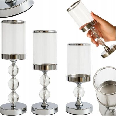 MODEUS 3x ŚWIECZNIK ZESTAW KOMPLET METAL SZKLANY LAMPION SREBRNE DEKORACJA GLAMOUR MODEUS 3x ŚWIECZNIK ZESTAW KOMPLET METAL SZKLANY LAMPION SREBRNE DEKORACJA GLAMOUR