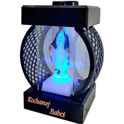 ILUMINI Babcia Babci Znicz Lampion Koło Rtn Gładki Czarny+Figurka Led ILUMINI Babcia Babci Znicz Lampion Koło Rtn Gładki Czarny+Figurka Led