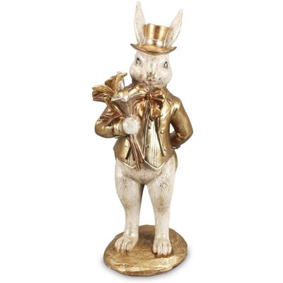 ART Bajkowa Złota Figurka Królik z Kwiatami Zając w Kapeluszu Dekoracja Ozdoba ART Bajkowa Złota Figurka Królik z Kwiatami Zając w Kapeluszu Dekoracja Ozdoba