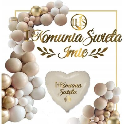 Extra Party Balony Komunia Łuk Beż Krem Dekoracje Baner Imię Extra Party Balony Komunia Łuk Beż Krem Dekoracje Baner Imię
