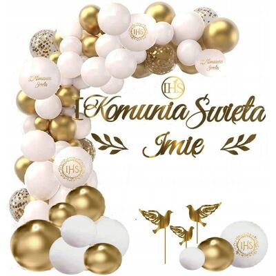 Extra Party Balony Komunia Łuk Dekoracje Baner + Imię Extra Party Balony Komunia Łuk Dekoracje Baner + Imię