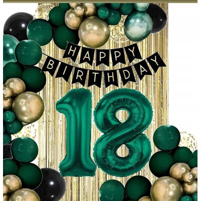 Extra Party Balony Kurtyna Dekoracje Na Urodziny Cyfra 18 Lat Zielone Złote Czarne Extra Party Balony Kurtyna Dekoracje Na Urodziny Cyfra 18 Lat Zielone Złote Czarne