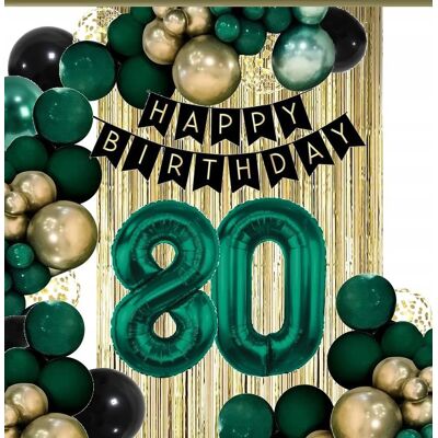 Extra Party Balony Kurtyna Dekoracje Na Urodziny Cyfra 80 Lat Zielone Złote Czarne Extra Party Balony Kurtyna Dekoracje Na Urodziny Cyfra 80 Lat Zielone Złote Czarne