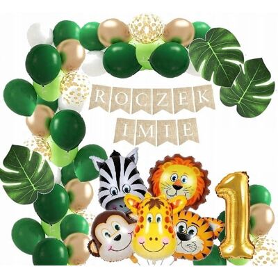 Extra Party Balony Roczek Motyw Safari Zoo Baner Modne Zwierzątka Personalizowane Imię Extra Party Balony Roczek Motyw Safari Zoo Baner Modne Zwierzątka Personalizowane Imię