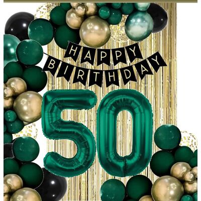 Extra Party Balony Urodziny Z Kurtyną Dekoracje Kolory Czarny, Zielony, Złoty 50 Lat Extra Party Balony Urodziny Z Kurtyną Dekoracje Kolory Czarny, Zielony, Złoty 50 Lat