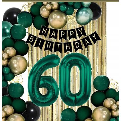 Extra Party Balony Urodziny Z Kurtyną Dekoracje Kolory Czarny Zielony Złoty 60 Lat Extra Party Balony Urodziny Z Kurtyną Dekoracje Kolory Czarny Zielony Złoty 60 Lat