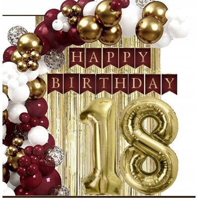 Extra Party Balony Złote Bordowe Dekoracje Kurtyna Baner Na Urodziny Cyfra 18 Lat Extra Party Balony Złote Bordowe Dekoracje Kurtyna Baner Na Urodziny Cyfra 18 Lat