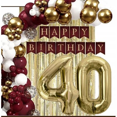 Extra Party Balony Złote Bordowe Dekoracje Kurtyna Baner Na Urodziny Cyfra 40 Lat Extra Party Balony Złote Bordowe Dekoracje Kurtyna Baner Na Urodziny Cyfra 40 Lat