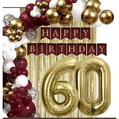 Extra Party Balony Złote Bordowe Dekoracje Kurtyna Baner Na Urodziny Cyfra 60 Lat Extra Party Balony Złote Bordowe Dekoracje Kurtyna Baner Na Urodziny Cyfra 60 Lat