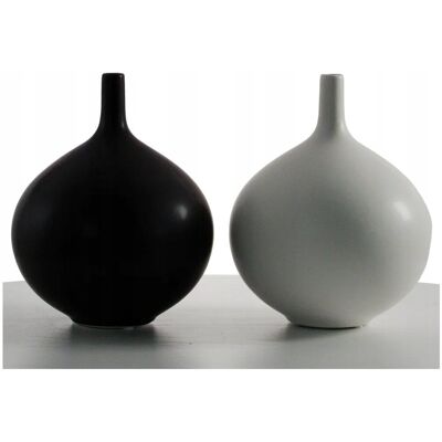 EstiloHome Biały i Czarny Okrągły Wazon Dekoracyjny Ceramiczny Ozdobny Niski - 24 cm EstiloHome Biały i Czarny Okrągły Wazon Dekoracyjny Ceramiczny Ozdobny Niski - 24 cm