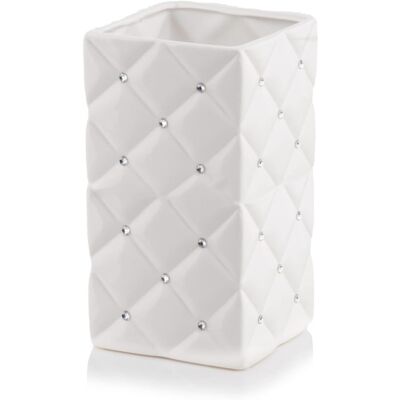POLNIX Biały Wazon Ceramiczny Z Cyrkoniami 14X26 Cm POLNIX Biały Wazon Ceramiczny Z Cyrkoniami 14X26 Cm