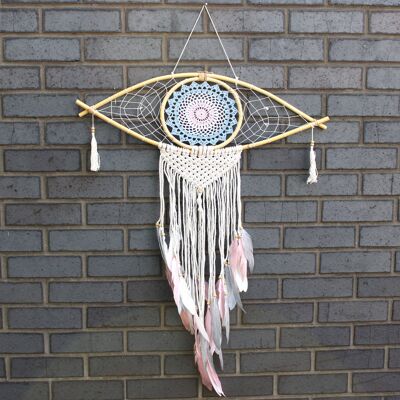 ANCIENT WISDOM Boho Duży Ochronny Dreamcatcher - Makrama - Evil Eye - Różowy ANCIENT WISDOM Boho Duży Ochronny Dreamcatcher - Makrama - Evil Eye - Różowy