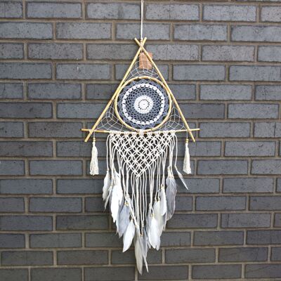 ANCIENT WISDOM Boho Duży Ochronny Dreamcatcher - Makrama Piramida - Szary ANCIENT WISDOM Boho Duży Ochronny Dreamcatcher - Makrama Piramida - Szary