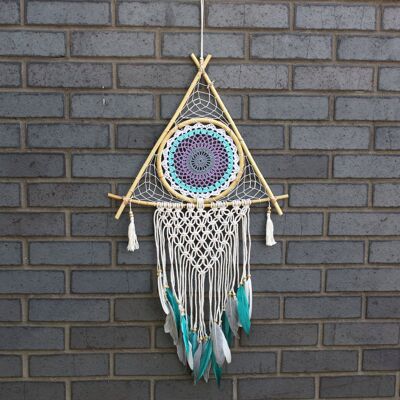 ANCIENT WISDOM Boho Duży Ochronny Dreamcatcher - Makrama Piramida - Turkusowy ANCIENT WISDOM Boho Duży Ochronny Dreamcatcher - Makrama Piramida - Turkusowy