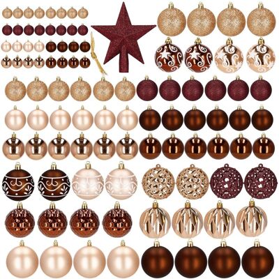 Springos Bombki choinkowe 101 szt. zawieszki na choinkę ozdoby świąteczne z gwiazdą brązowe, rose gold Springos Bombki choinkowe 101 szt. zawieszki na choinkę ozdoby świąteczne z gwiazdą brązowe, rose gold