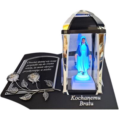 ILUMINI BRAT BRATU ZNICZ LAMPION NA GRÓB KPL SREBRO SKOS SENTENCJA+ FIGURKA LED ILUMINI BRAT BRATU ZNICZ LAMPION NA GRÓB KPL SREBRO SKOS SENTENCJA+ FIGURKA LED