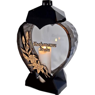 ILUMINI Brat Bratu Znicz Lampion Serce D Kalia Czarny Złoto Litery+Świeca Led Biała ILUMINI Brat Bratu Znicz Lampion Serce D Kalia Czarny Złoto Litery+Świeca Led Biała