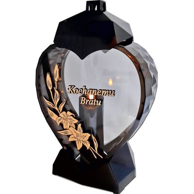 ILUMINI Brat Bratu Znicz Lampion Serce D Kalia Czarny Złoto Litery+Świeca Led Czarna ILUMINI Brat Bratu Znicz Lampion Serce D Kalia Czarny Złoto Litery+Świeca Led Czarna