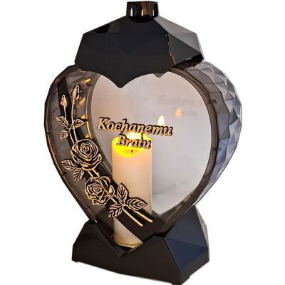 ILUMINI Brat Bratu Znicz Lampion Serce D Róża Czarny Złoto Litery+Świeca Led ILUMINI Brat Bratu Znicz Lampion Serce D Róża Czarny Złoto Litery+Świeca Led