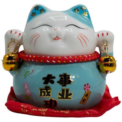 Inny producent Ceramiczny Kot Szczęścia Skarbonka Maneki Neko Niebieski Na Poduszce Spokój / Mcat-14 Inny producent Ceramiczny Kot Szczęścia Skarbonka Maneki Neko Niebieski Na Poduszce Spokój / Mcat-14
