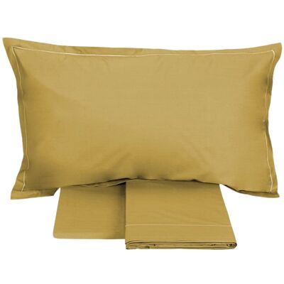 Completo letto matrimoniale Fazzini in percalle di puro cotone 200TC giallo ocra Completo letto matrimoniale Fazzini in percalle di puro cotone 200TC giallo ocra
