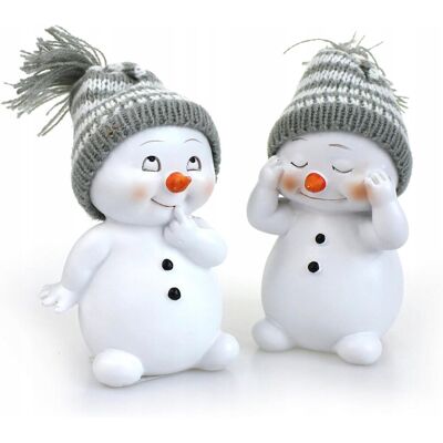 Inny producent DEKO Zestaw 2 Figury Bałwanów 11cm Ceramika Biała Zimowa Czapka Szara Inny producent DEKO Zestaw 2 Figury Bałwanów 11cm Ceramika Biała Zimowa Czapka Szara