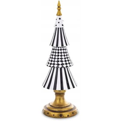ART Designerska choinka dekoracyjna czarno-biała na złotej podstawie 34,5 cm ART Designerska choinka dekoracyjna czarno-biała na złotej podstawie 34,5 cm