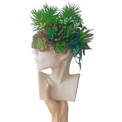 Inny producent Designerski wazon w kształcie głowy z kompozycją sztucznych sukulentów Inny producent Designerski wazon w kształcie głowy z kompozycją sztucznych sukulentów
