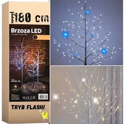 Zolta Drzewko Świąteczne Brzoza LED, 180 Cm, 144 LED Flash, Ciepła Biała Zolta Drzewko Świąteczne Brzoza LED, 180 Cm, 144 LED Flash, Ciepła Biała