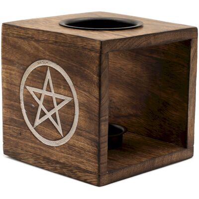 ANCIENT WISDOM Duży Kwadratowy Kominek z Drewna Mango - Pentagram ANCIENT WISDOM Duży Kwadratowy Kominek z Drewna Mango - Pentagram