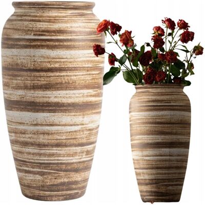 EstiloHome Duży Wazon Ceramiczny Dekoracyjny w Paski do Salonu na Kwiaty - Wyjątkowy EstiloHome Duży Wazon Ceramiczny Dekoracyjny w Paski do Salonu na Kwiaty - Wyjątkowy