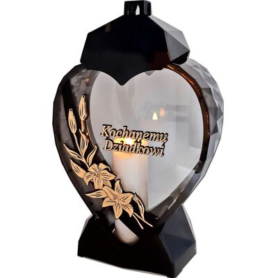 ILUMINI Dziadek Dziadkowi Znicz Lampion Serce D Kalia Czarny Złoto Litery+Świeca Led Biała ILUMINI Dziadek Dziadkowi Znicz Lampion Serce D Kalia Czarny Złoto Litery+Świeca Led Biała