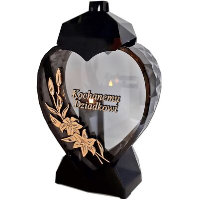 ILUMINI Dziadek Dziadkowi Znicz Lampion Serce D Kalia Czarny Złoto Litery+Świeca Led Czarna ILUMINI Dziadek Dziadkowi Znicz Lampion Serce D Kalia Czarny Złoto Litery+Świeca Led Czarna