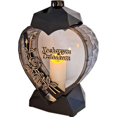 ILUMINI Dziadkom Dziadki Znicz Lampion Serce D Róża Czarny Złoto Litery+Świeca Led ILUMINI Dziadkom Dziadki Znicz Lampion Serce D Róża Czarny Złoto Litery+Świeca Led