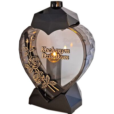 ILUMINI Dziadkom Dziadki Znicz Lampion Serce D Róża Czarny Złoto Litery+Świeca Led Czarna ILUMINI Dziadkom Dziadki Znicz Lampion Serce D Róża Czarny Złoto Litery+Świeca Led Czarna