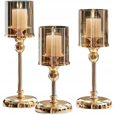 Inny producent ELEGANCKI ZESTAW 3 SZTUK ZŁOTYCH SZKLANYCH ŚWIECZNIKÓW ŚWIECZNIK ZŁOTY Inny producent ELEGANCKI ZESTAW 3 SZTUK ZŁOTYCH SZKLANYCH ŚWIECZNIKÓW ŚWIECZNIK ZŁOTY