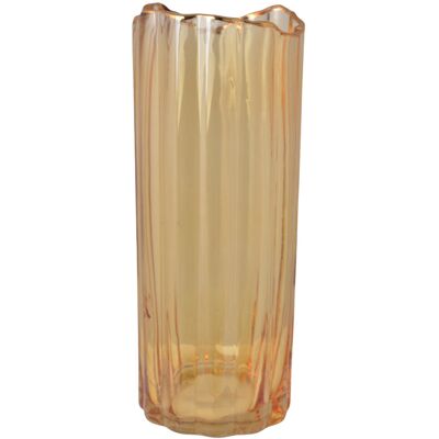 Chiny Ewax, Wazon szklany miodowy ze złotym rantem, 12x12x30 cm Chiny Ewax, Wazon szklany miodowy ze złotym rantem, 12x12x30 cm