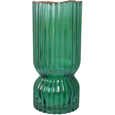 Chiny Ewax, Wazon szklany zielony ze złotym rantem, 12x12x24 cm Chiny Ewax, Wazon szklany zielony ze złotym rantem, 12x12x24 cm