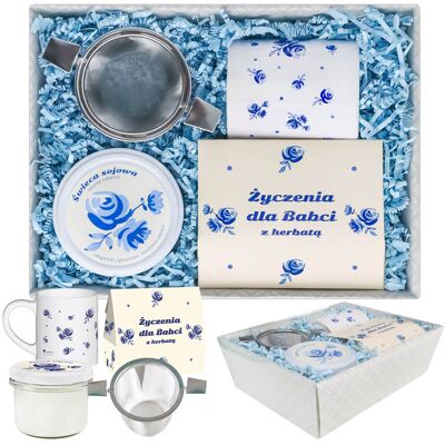 Cup&You Gotowy zestaw box kosz prezentowy „Życzenia dla Babci” herbata sypana PREMIUM mix 5 smaków w saszetkach zaparzacz kubek świeca prezent upominek na D.. Cup&You Gotowy zestaw box kosz prezentowy „Życzenia dla Babci” herbata sypana PREMIUM mix 5 smaków w saszetkach zaparzacz kubek świeca prezent upominek na D..