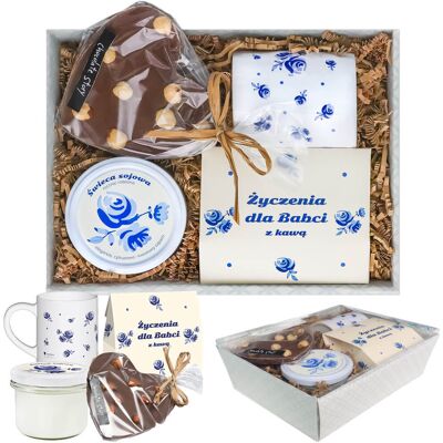 Cup&You Gotowy Zestaw Box Kosz Prezentowy Życzenia Dla Babci Kawa Aromatyzowana Premium Mix 5 Saszetek Kubek Świeca Czekoladowe Serce Prezent Upominek Na Dz.. Cup&You Gotowy Zestaw Box Kosz Prezentowy Życzenia Dla Babci Kawa Aromatyzowana Premium Mix 5 Saszetek Kubek Świeca Czekoladowe Serce Prezent Upominek Na Dz..