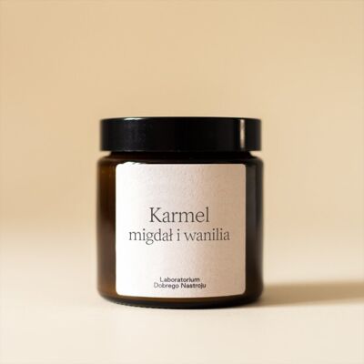 Karmel Migdał I Wanilia - Świeca Sojowa 120ml, Laboratorium Dobrego Nastroju Karmel Migdał I Wanilia - Świeca Sojowa 120ml, Laboratorium Dobrego Nastroju