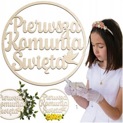 SMX Design Koło OBRĘCZ Pierwsza Komunia Święta 50cm Napis Wianek ze sklejki na ścianę SMX Design Koło OBRĘCZ Pierwsza Komunia Święta 50cm Napis Wianek ze sklejki na ścianę
