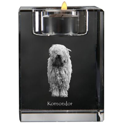 Komondor - świecznik ze zdjęciem psa, kryształowa podstawka na tealight, personalizowany prezent marki Art-Dog Komondor - świecznik ze zdjęciem psa, kryształowa podstawka na tealight, personalizowany prezent marki Art-Dog