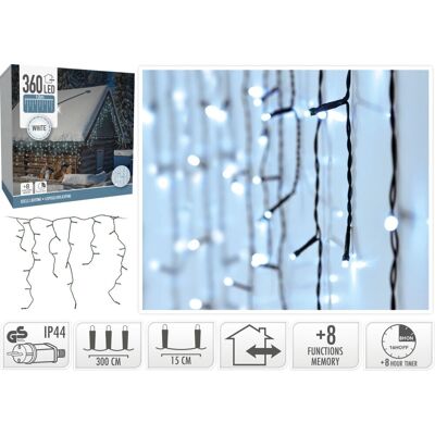 Koopman, Lampki Choinkowe Kurtyna Świetlna Zew 360 Led Sterownik Timer Zimny Biały Kabel Transparentny Koopman, Lampki Choinkowe Kurtyna Świetlna Zew 360 Led Sterownik Timer Zimny Biały Kabel Transparentny
